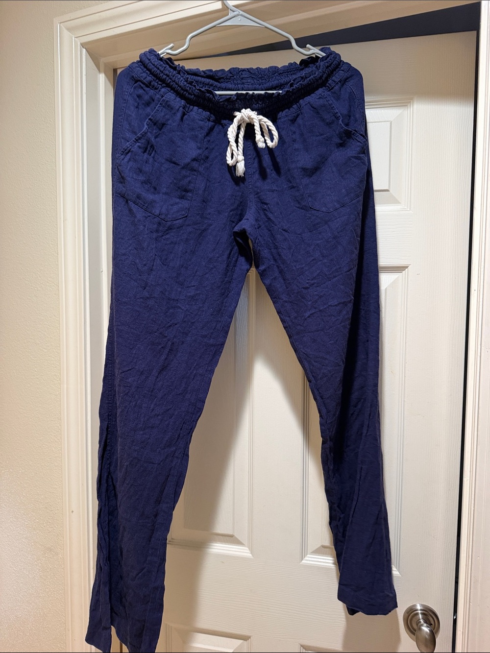 Roxy Deep Navy Blue Drawstring beach pants with White Rope